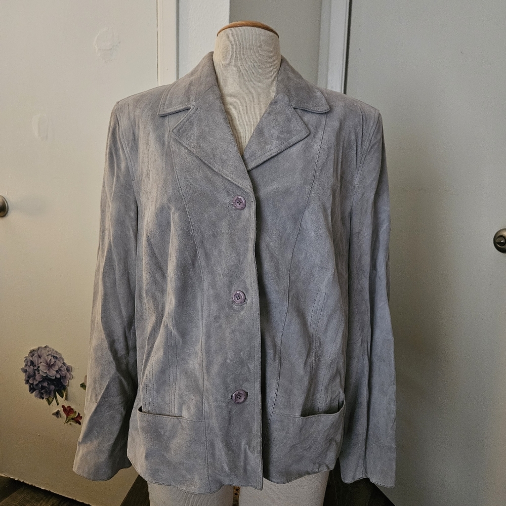 VTG i.e. WOMAN 100% Leather Blazer Jacket Gray Women 1X EUC